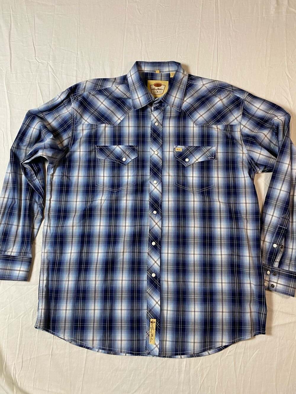 Larry Mahan Cowboy Collection Men's Blue Plaid Pearl Snap Shirt (1258)